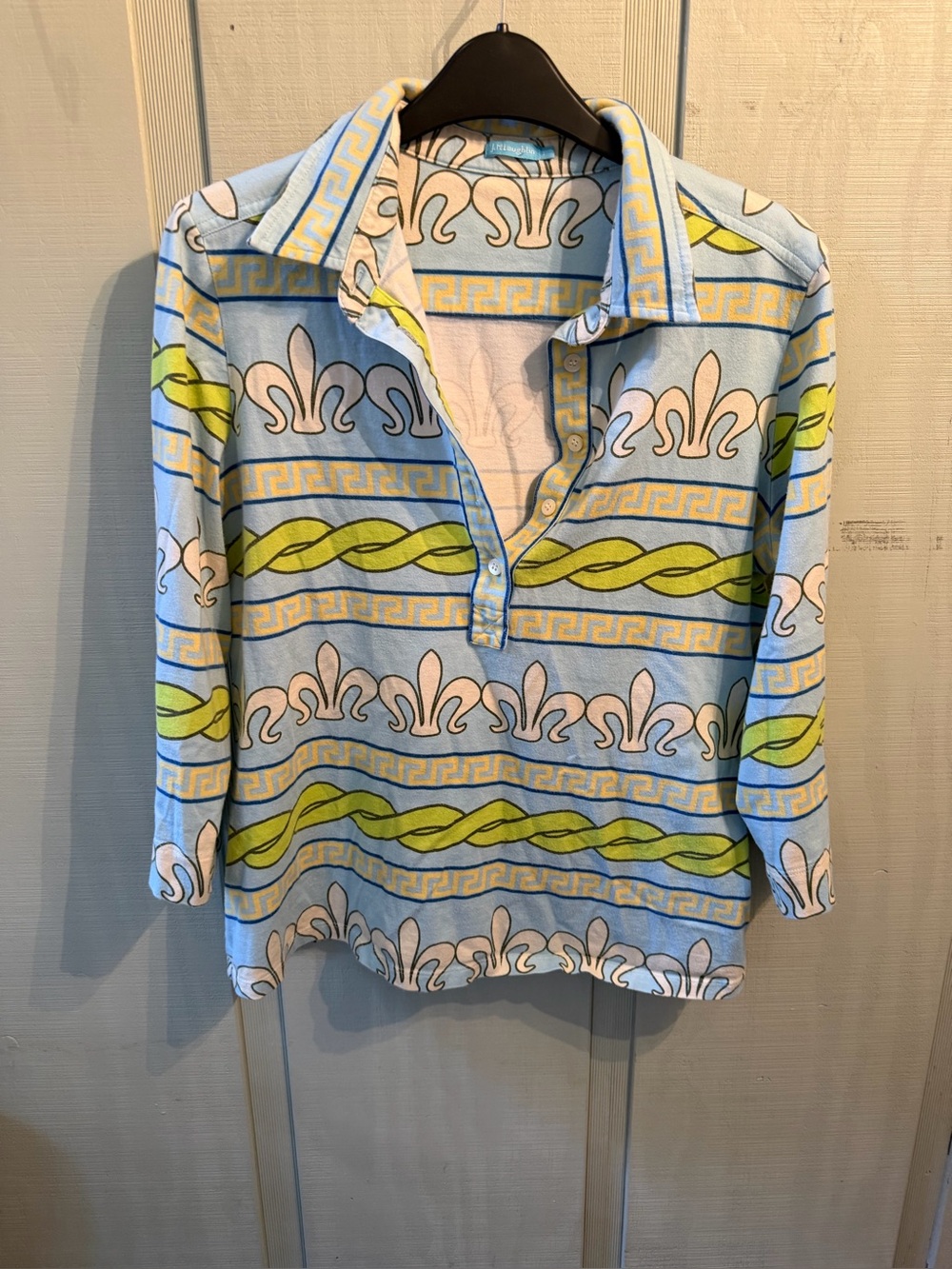 J. McLaughlin Light Blue Patterned Button-Down Polo